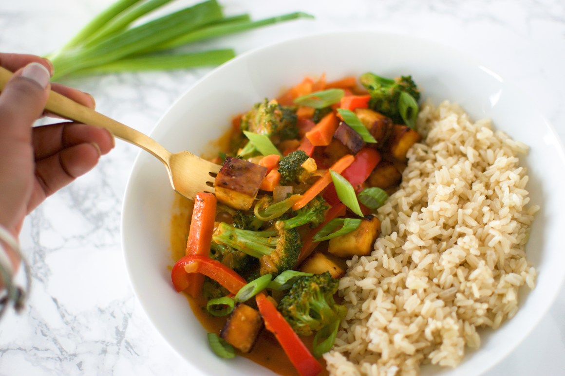 Thai Red Curry Vegetables in aplate