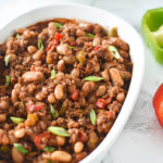 Baked Beans in white dish